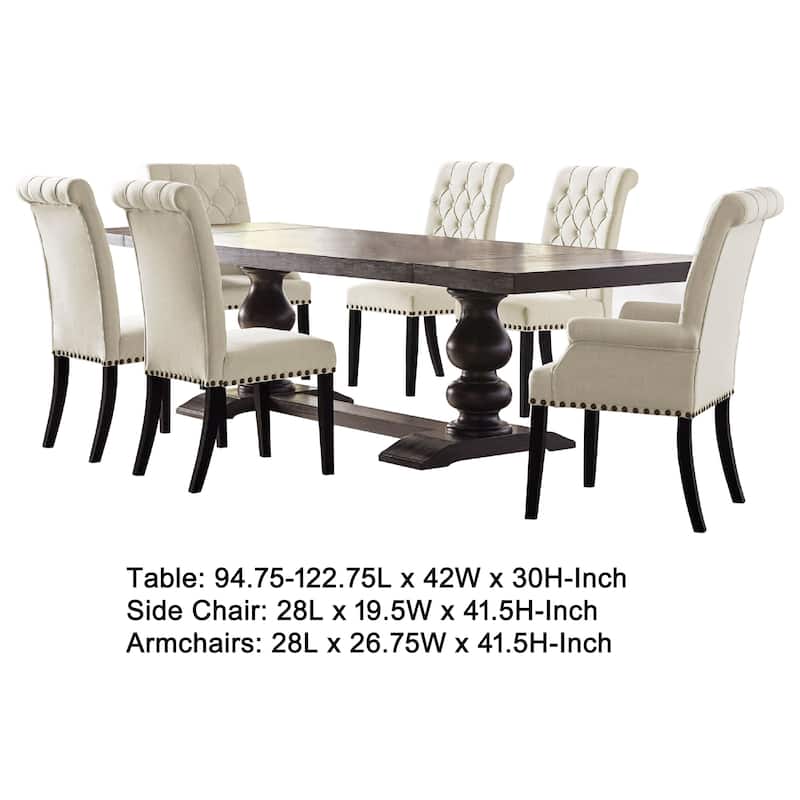 Phelly 7pc Dining Set, 95-123 Inch Extendable Table, Beige Black