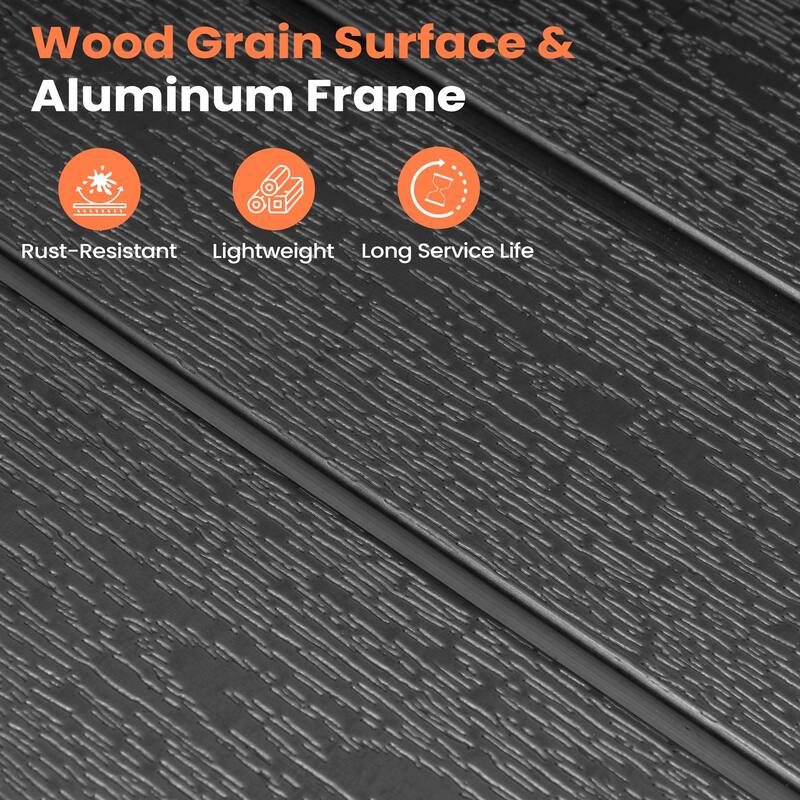 Set of 7 Outdoor Patio Dining Set WoodLike Table Top Aluminum Rectangular Umbrella Hole Table with Stackable Chairs