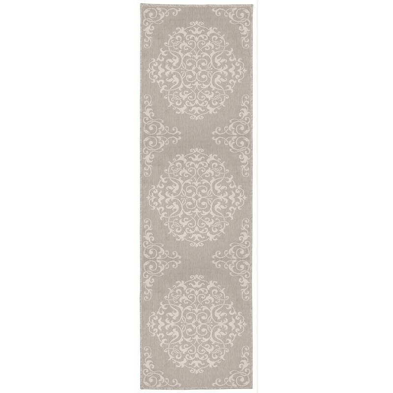 Vista Home Palmetto Center Medallion Indoor/ Outdoor Area Rug - 1'10" x 7'3" - Grey/ Ivory