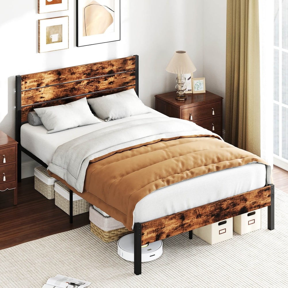 Costway Twin/Full/Queen/King Bed Frame with Tall Industrial Headboard