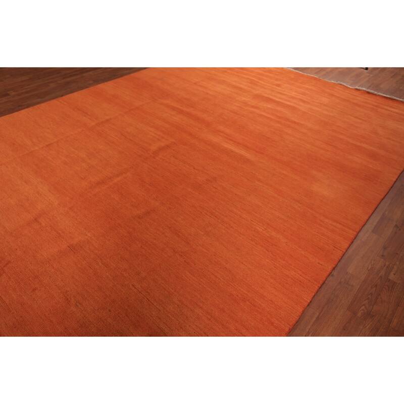 Orange Modern Gabbeh Area Rug Handmade Wool Carpet - 8'9" x 11'7"