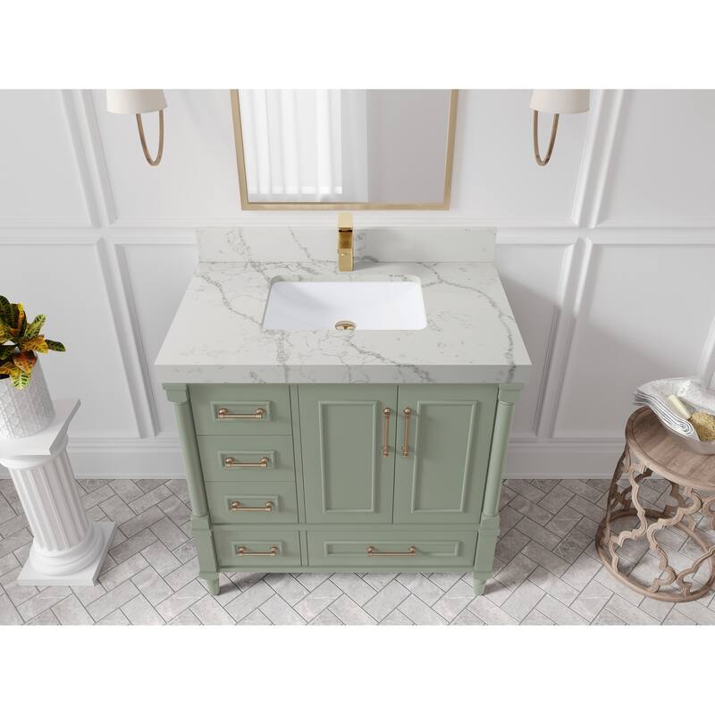Willow Collections 36 in. W x 22 in. D Reeded Aberdeen Center Right Offset Sink Bathroom Vanity with Countertop