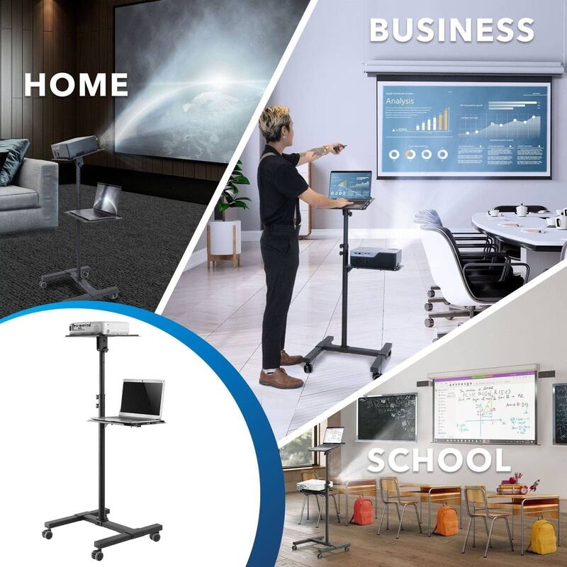Mount-It! Mobile Projector Stand, Rolling Height Adjustable Laptop and Projector Presentation Cart and Trolley, Black