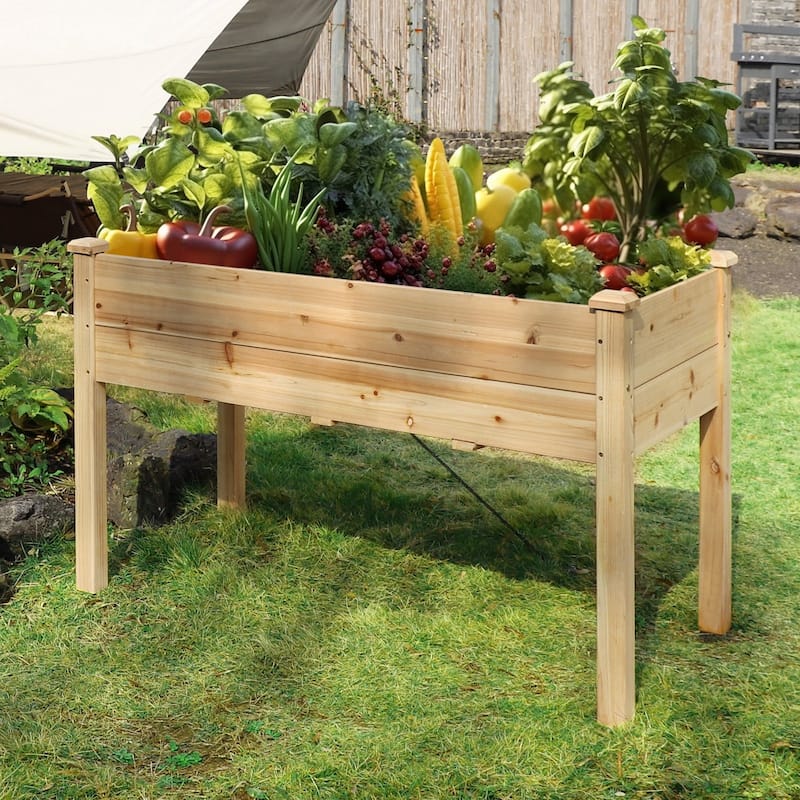 VEIKOUS Wood Raised Garden Bed with Drainage Holes, Outdoor Elevated Planter Box - Natural Wood