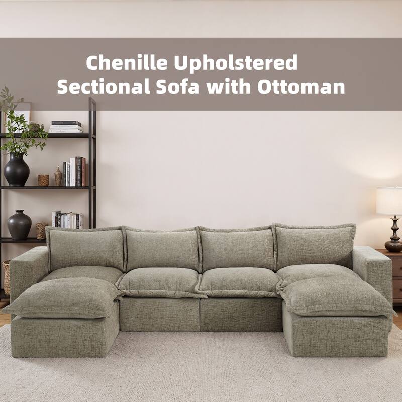 147.9'' W U-Shaped Modular Sectional Sofa Comfy Cloud Couch Chenille Sofa