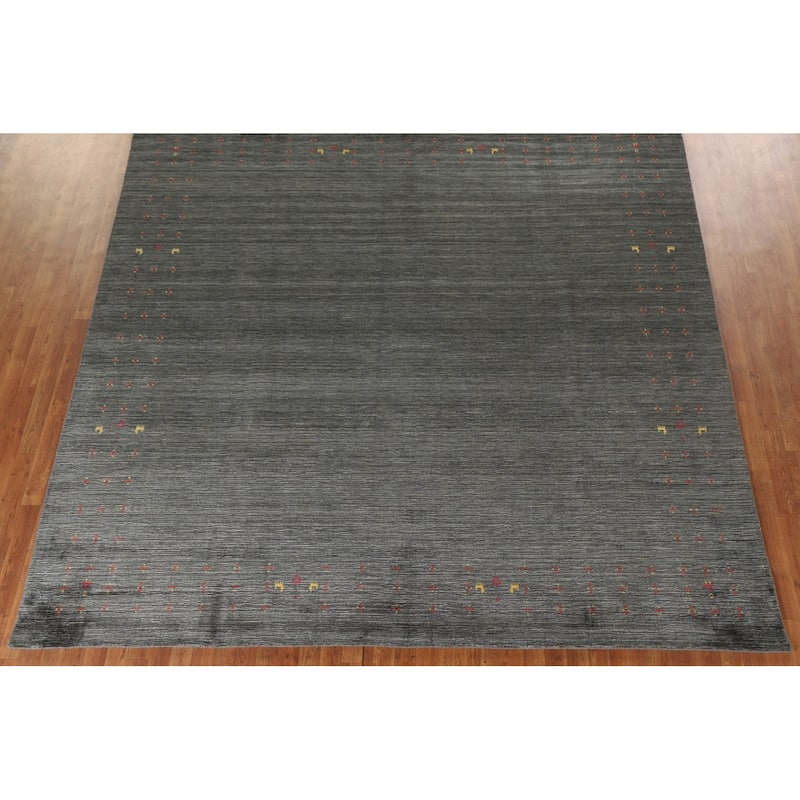 Green Gabbeh Square Area Rug Handmade Wool Carpet - 9'11"x 9'10"