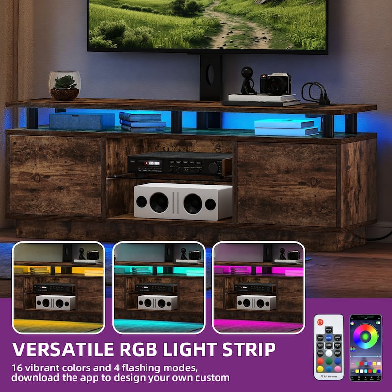 Moasis Modern TV Stand and LED Light Entertainment Center with Mount & Power Outlet