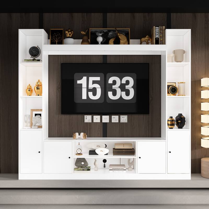 Entertainment Hub w/Fireplace Insert Compatibility Sleek Media Center - White Entertainment Unit Only