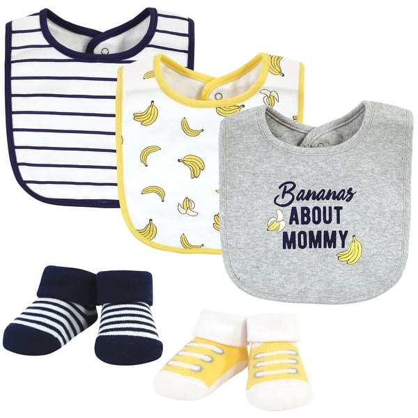 slide 1 of 1, Hudson Baby Infant Boy Cotton Bib and Sock Set, Bananas, One Size - Bananas - One Size One Size - Bananas