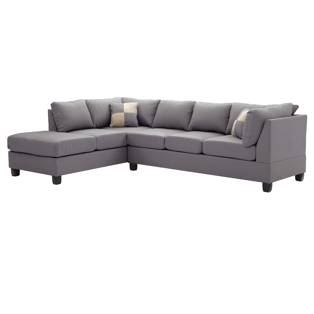 Reversible Faux Leather 4-Seater Sectional Sofa with Throw Pillows - 111" - Gray