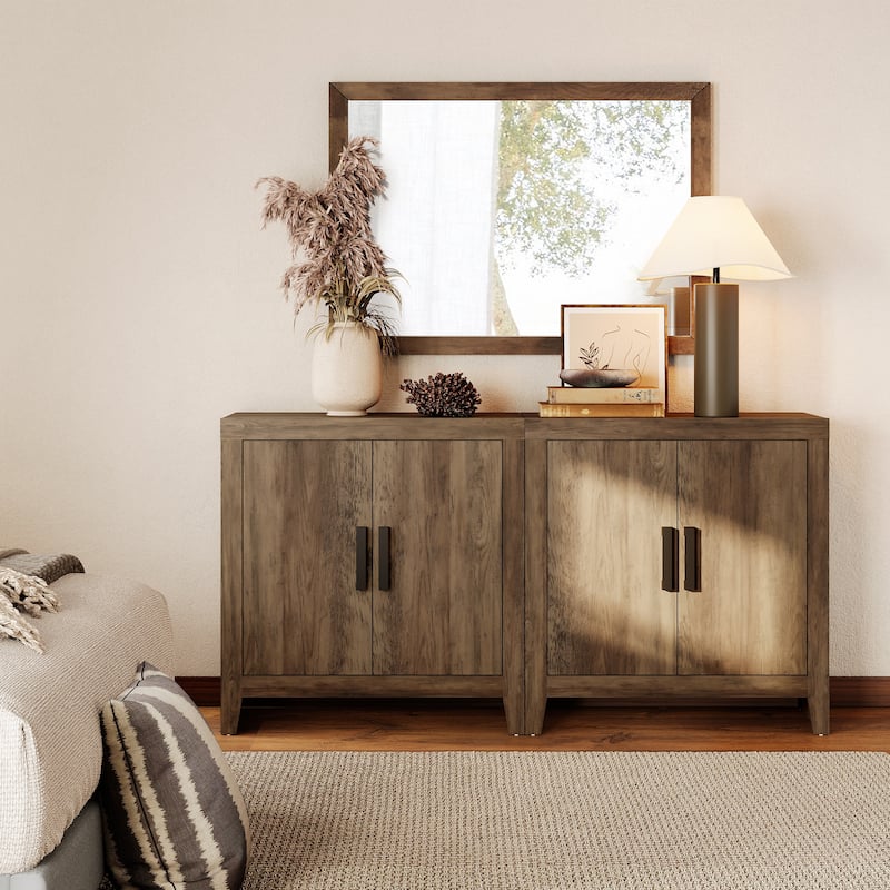 WAMPAT Modern Farmhouse TV Stand Cabinet, Entertainment Center with Adjustable Shelf