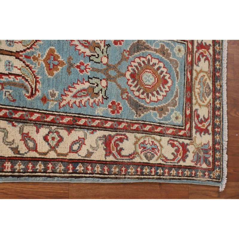 Light Blue Kazak Oriental Runner Rug Handmade Hallway Wool Carpet - 2'0" x 5'8"
