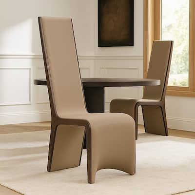 Cid Adya Dining Side Chair Set of 2, Beige Faux Leather, Gray Ash Wood