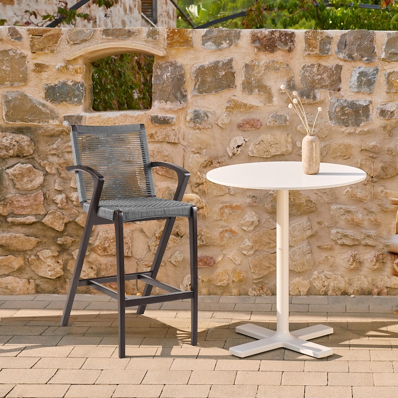 Nabila Gray Rope and Dark Eucalyptus Wood Outdoor Counter Height Bar Chair - Dark Brown