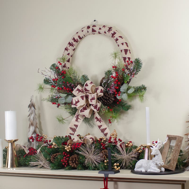 Burlap Wrapped Artificial Christmas Wreath - 24-Inch Unlit - 24"