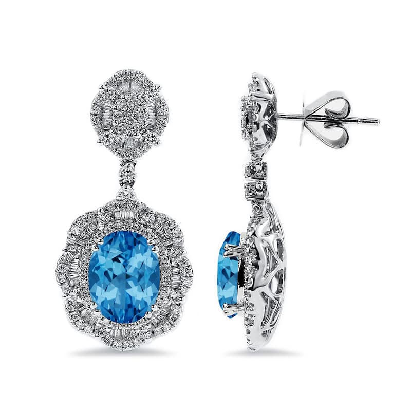 Auriya 6 3/8ct Fancy Oval-cut Topaz Halo Diamond Drop Earrings 2 5/8ctw 18k Gold