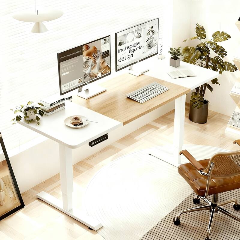 Rossetta 55" Electric Height Adjustable Standing Desk with Double Beam Single Motor - Oak Natural Wood + Antique White
