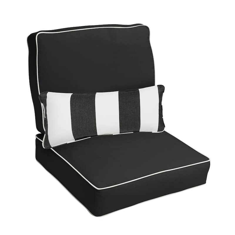 Sorra Home Oakley Sunbrella Solid Indoor/ Outdoor Corded Chair Cushion Set and Lumbar Pillow