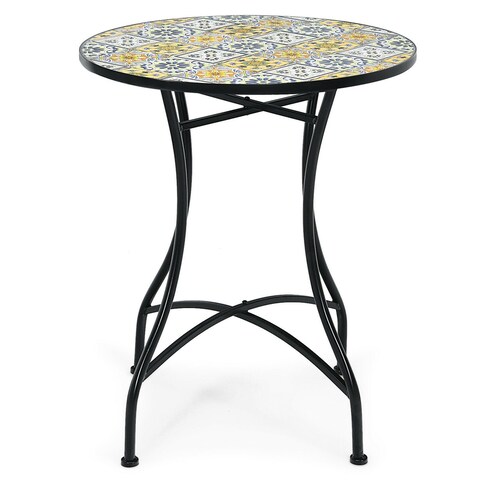 Gymax Patio Mosaic Round Bistro Table Outdoor Dining Table Garden