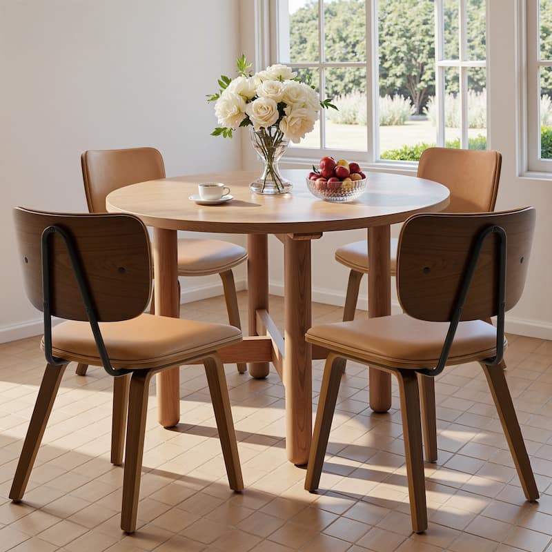 Faux Leather Upholstered Dining Chairs Set of 2/4 with Wood Legs - 32.3"H x 18.5"W x 21.8"D