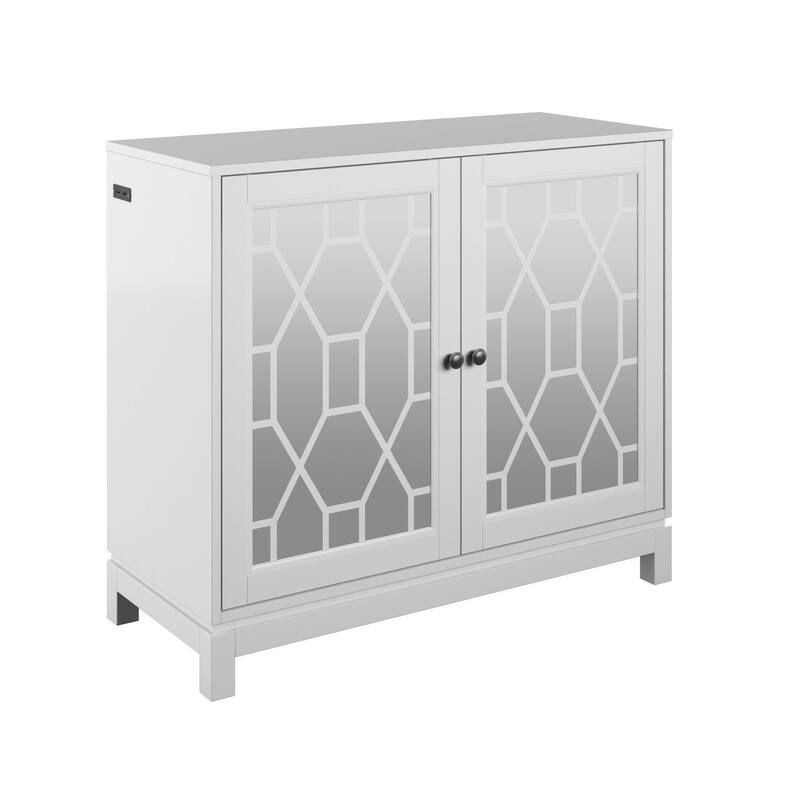 Accent Cabinet with USB Charging Ports and Mirrored Doors - White