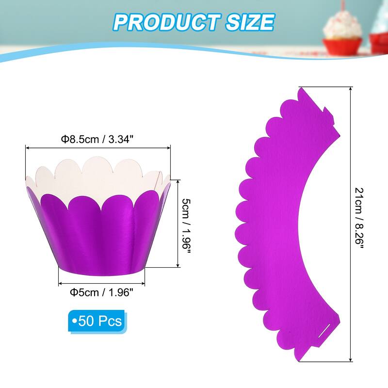 Cupcake Wrappers Paper, 50 Pack Baking Cups Standard Wave Decor - Reflective Purple