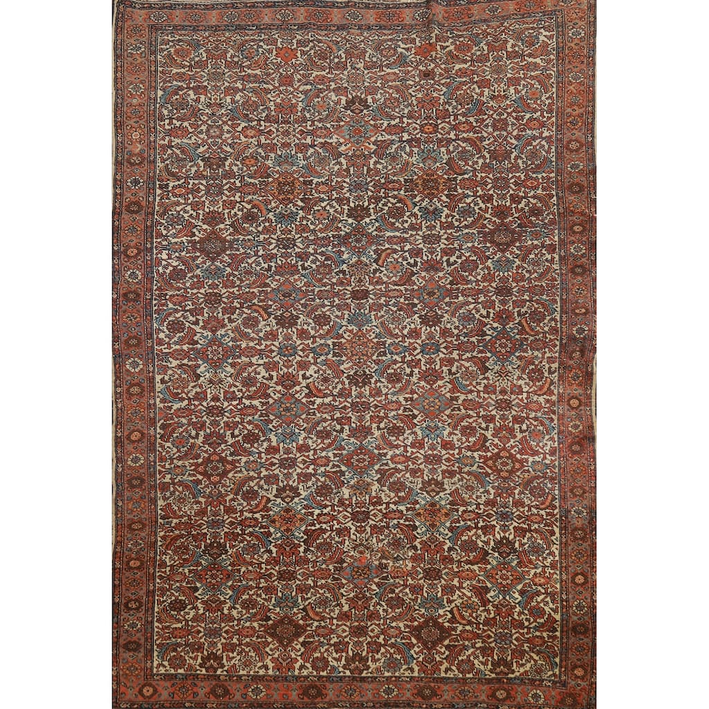 Hand Knotted Oriental 100% Wool Carpet Traditional All-Over Beige & Ivories Bidjar Area Rug - 6' 3'' X 4' 3''