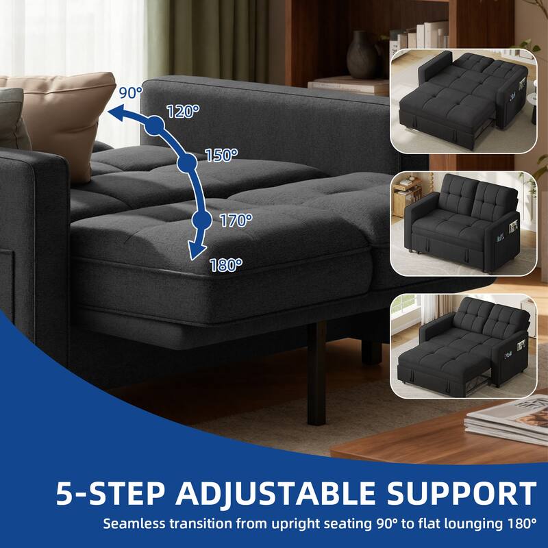 Moasis 3-in-1 Multi-Functional Sleeper Sofa with Iron Frame Pull-Out Bed,Loveseat Bed with USB Port