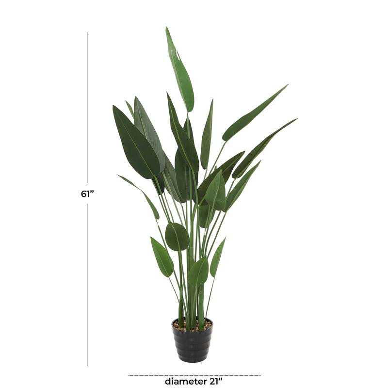 Green Faux Foliage Bird of Paradise Artificial Plant with Realistic Leaves and Black Fluted Pot - 21 x 21 x 61