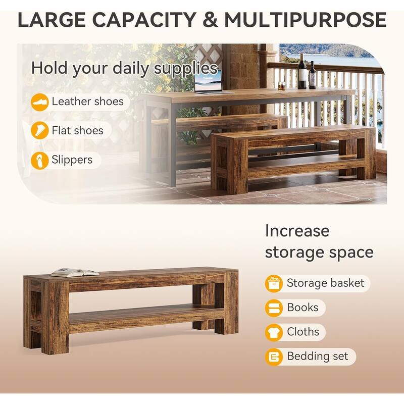 59" Dining Bench with Storage Shelf, Entryway Bench for Dining Room, Bedroom, Kitchen, End of Bed