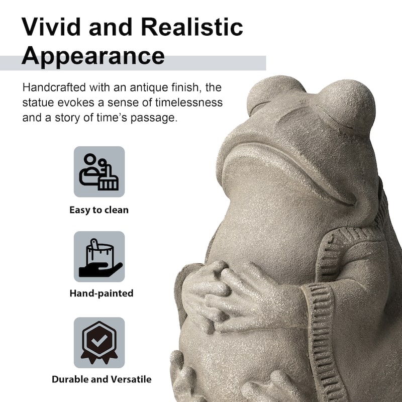 Glitzhome 16.75"H MGO Faux Concrete Zen-Style Frog Garden Statue Spring Gifts
