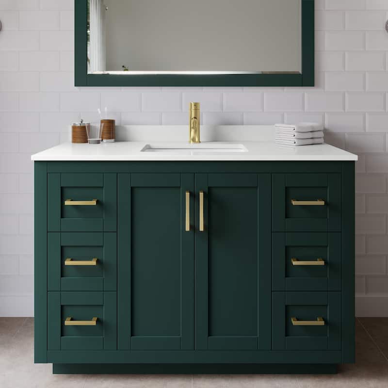 Wyndham Collection WCF292948S-QTZ-UNSMXX Miranda 48" Free Standing - Green / White Quartz Top / Brushed Gold Hardware