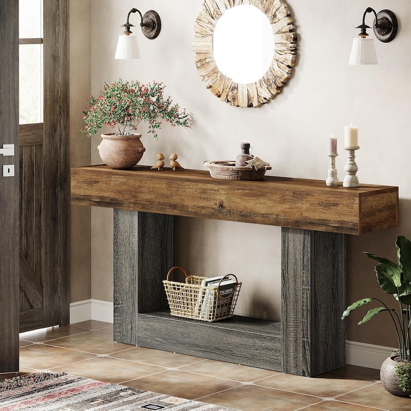 Farmhouse 2-Tier Entryway Table for Living Room, Hallway, Foyer