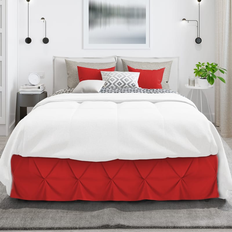 Nestl Pinch Pleat Bed Skirt - Soft Premium Microfiber Ruffle Bed Skirt - 14" Tailored Pintuck Wrap Around Dust Ruffle - Twin - Cherry Red