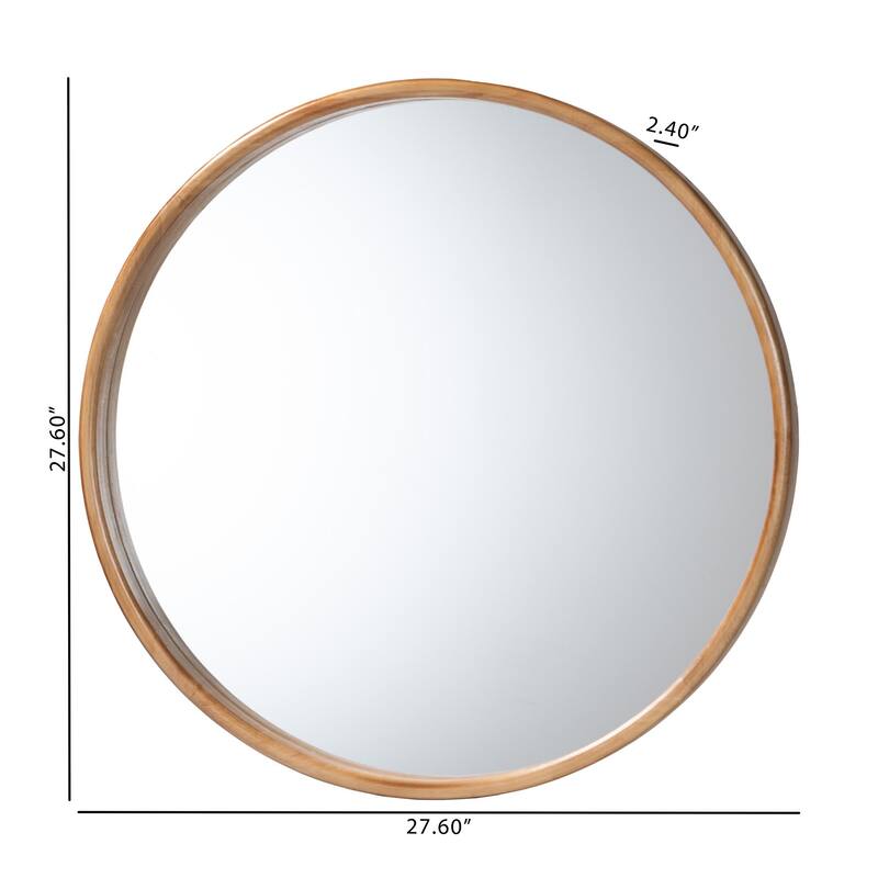 Tazara Japandi Natural Round Accent Wall Mirror - Brown