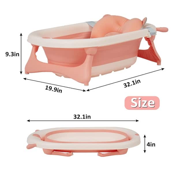 dimension image slide 5 of 4, Kinbor Baby Bathtub for Newborn to Toddler, Newborn Baby Bathtub, Foldable Portable Collapsible Baby Bathtub