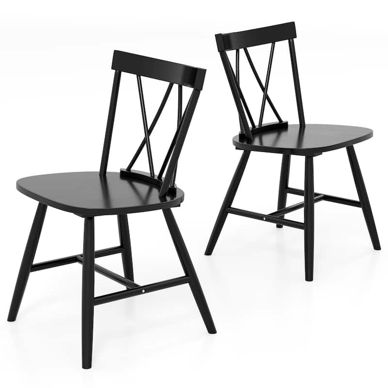 Set of 2/4 Wooden Dining Chairs Armless Side Chairs w/Cross Back - Black - 1-Piece