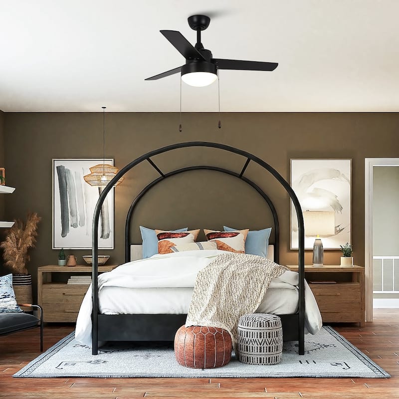 42" Modern Black Wooden Indoor Ceiling Fan Light with Pull Chain