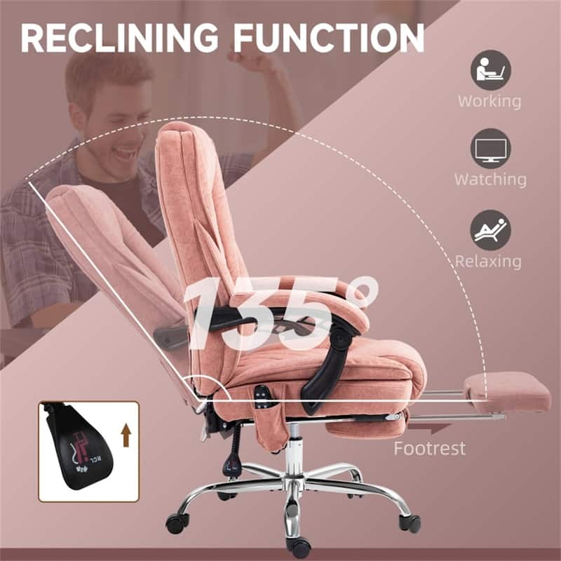 Ergonomic Adjustable Height Velvet Office Chair with Footrest Massage and Lumbar Heating - 26.5" W x 28.25" D x 43.75"-46.75" H