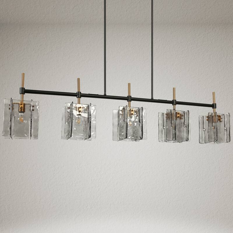 Kasy Modern 5-Light Smoky Textured Glass Chandelier Oversized Kitchen Island Light for 8-10 Dining Sets