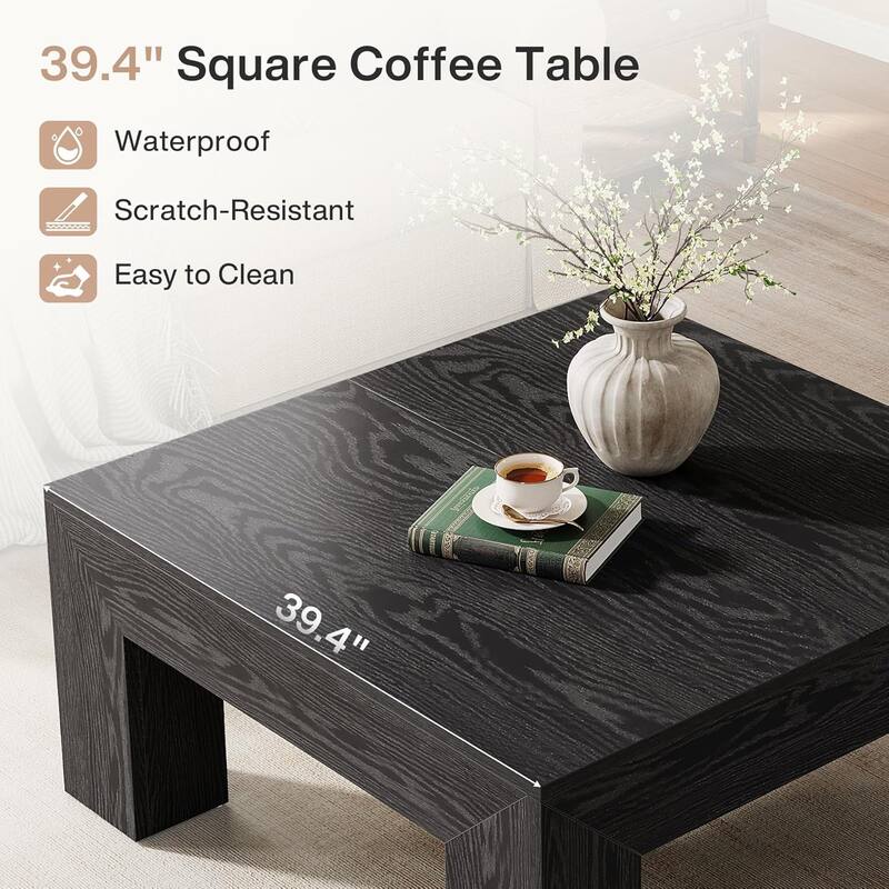 39.37-Inch Farmhouse Square Coffee Table for Living Room, Low Large Center Tea Accent Table