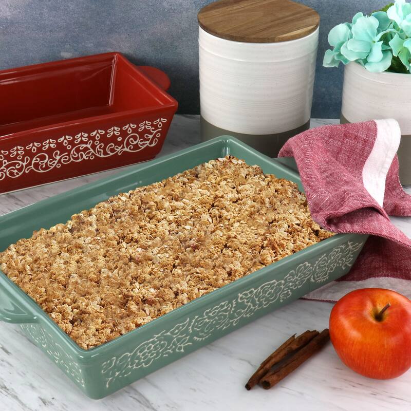 Laurie Gates 2Pc Tierra Wax Relief Stoneware Baker Set in Red and Mint