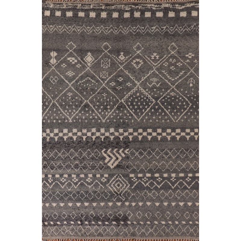 Tribal Gray Moroccan Oriental Area Rug Handmade Wool Carpet - 9'0" x 12'9"