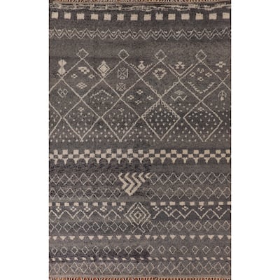 Tribal Gray Moroccan Oriental Area Rug Handmade Wool Carpet - 9'0" x 12'9"