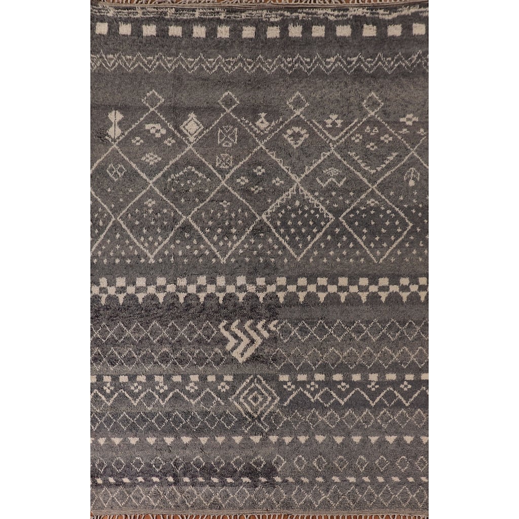 Tribal Gray Moroccan Oriental Area Rug Handmade Wool Carpet - 9'0" x 12'9"