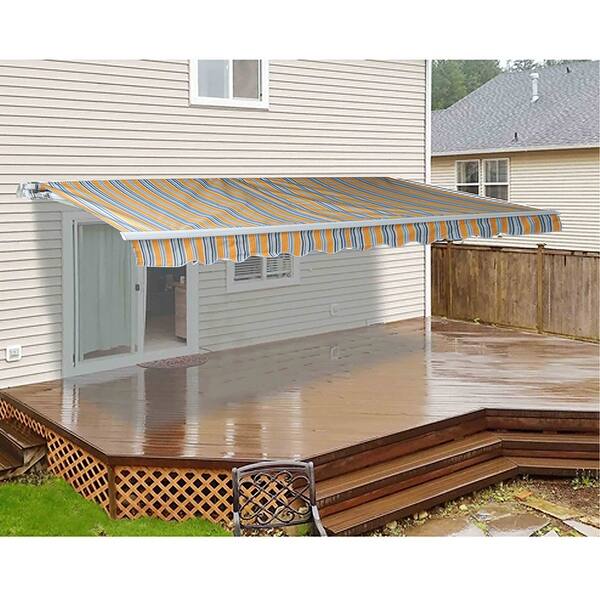 Shop Aleko Retractable Motorized Patio Awning 20 X 10 Ft Multi Striped Sunset Overstock 31818645