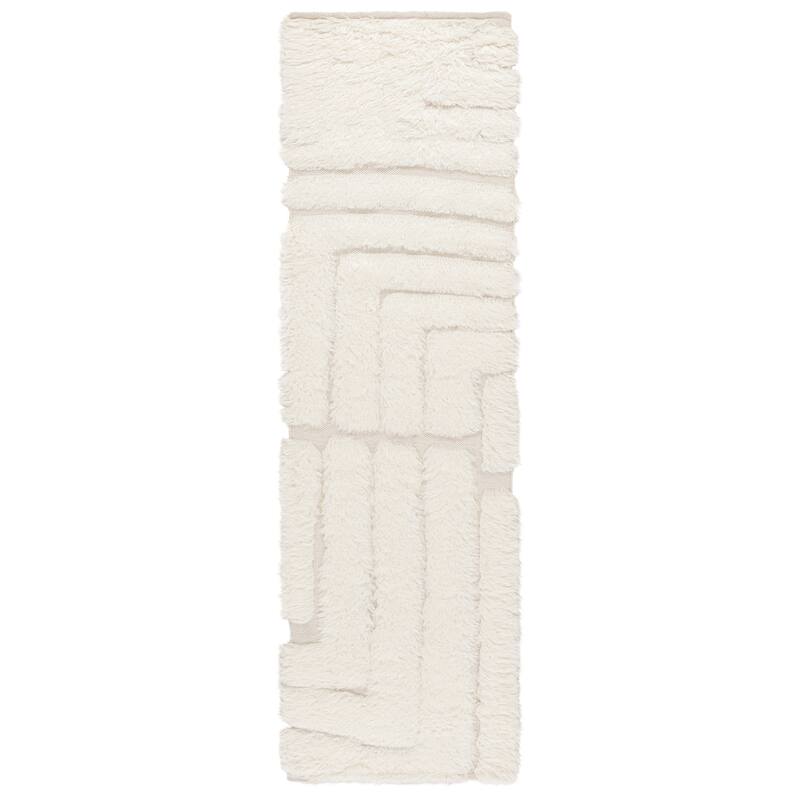 SAFAVIEH Handmade Casablanca Jora Shag Wool Rug - 2'3" x 8' Runner - Ivory