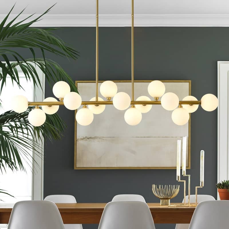 Bubble Sputnik Chandelier Modern Linear Chandelier with Globe Glass Shades - 55 in - Gold+Creamy White