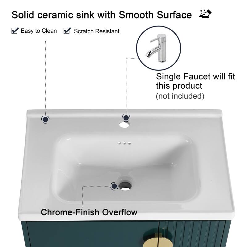 Malwee 24"/28" Floating Bathroom Vanity, Wall Mounted Bathroom Vanity with Ceramic Sink and Soft Close Door