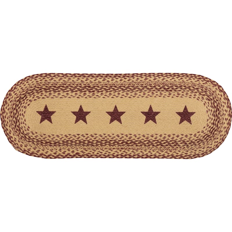 Burgundy Tan Jute Stencil Stars Runner